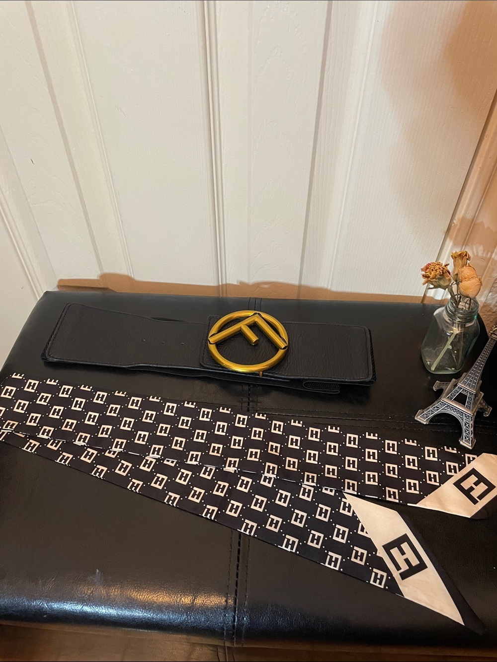 Black Leather Belt with Gold Circle Buckle. Closet clearout no returns **